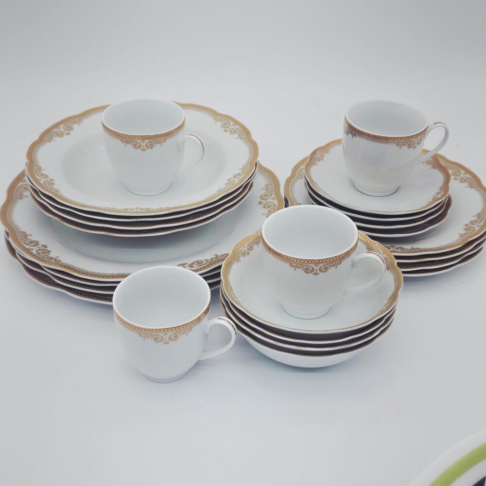 Lorren Home Catherine Dinnerware 24-Piece Set Gold Porcelain NEW